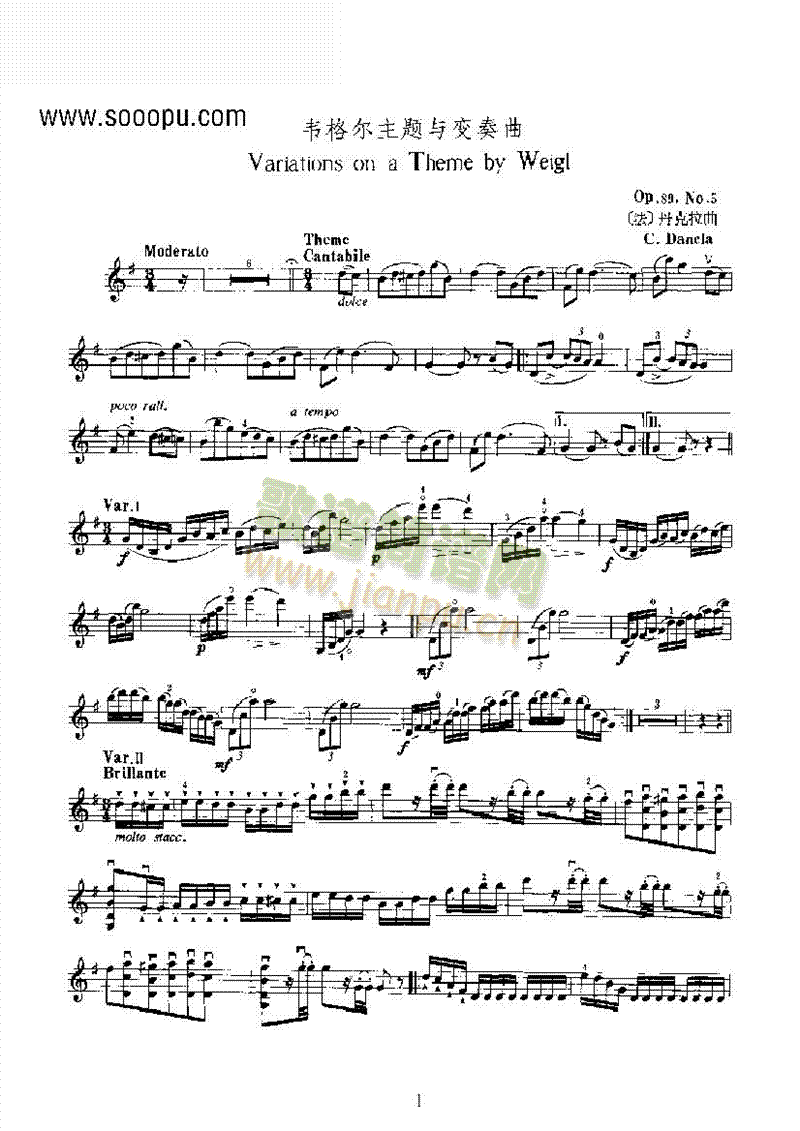 韦格尔主题变奏曲弦乐类小提琴(其他乐谱)1