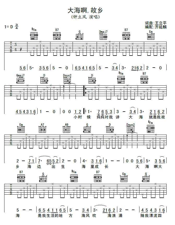 大海啊,故鄉(xiāng)(吉他譜)1