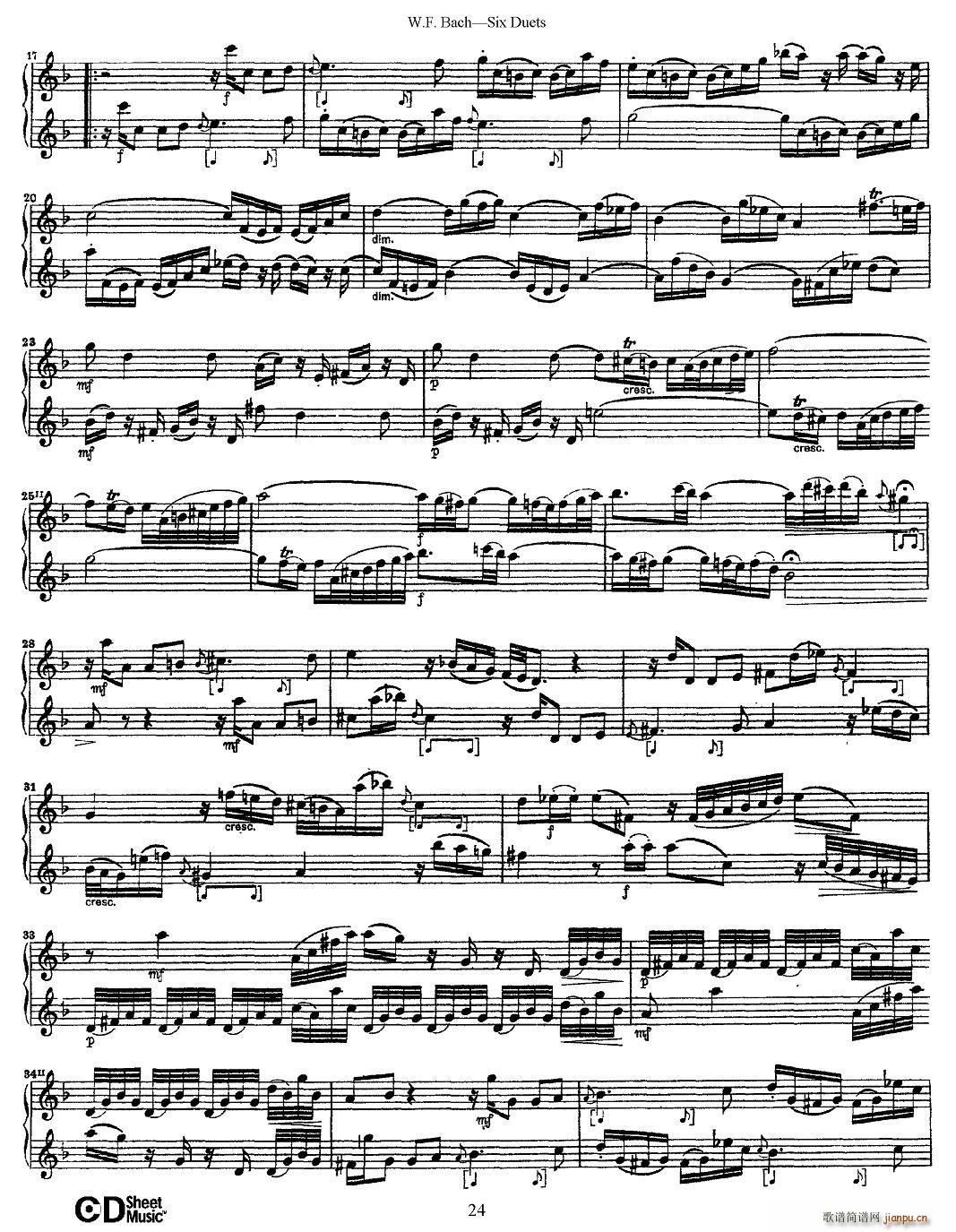W F 巴赫 六首二重奏练习曲 4 2