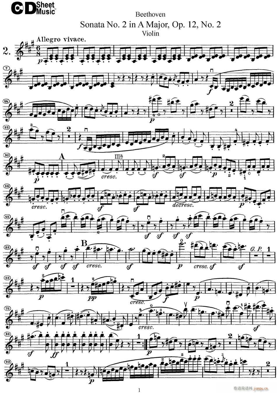 Violin Sonata No 2 in A Major Op 12 No 2(小提琴谱)1