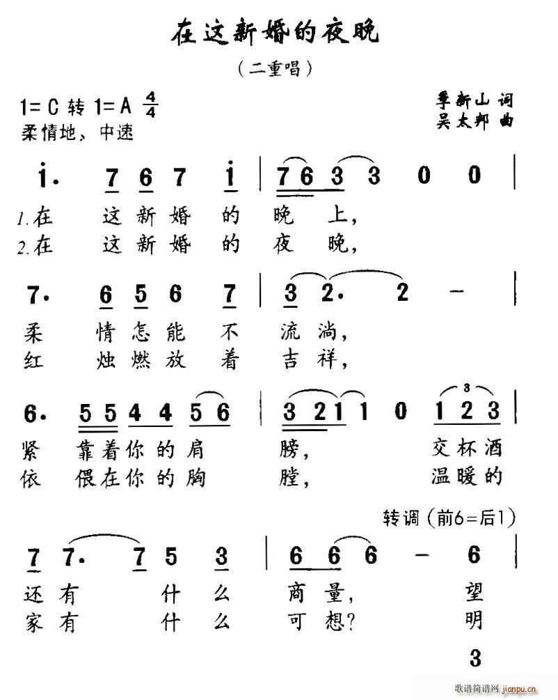 在这新婚的夜晚(七字歌谱)1