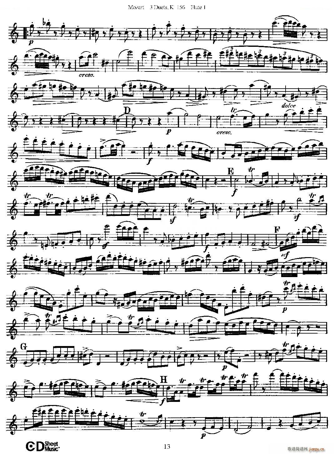 3 Duets K 156 之第一长笛 二重奏三首 K156号 铜管(笛箫谱)13