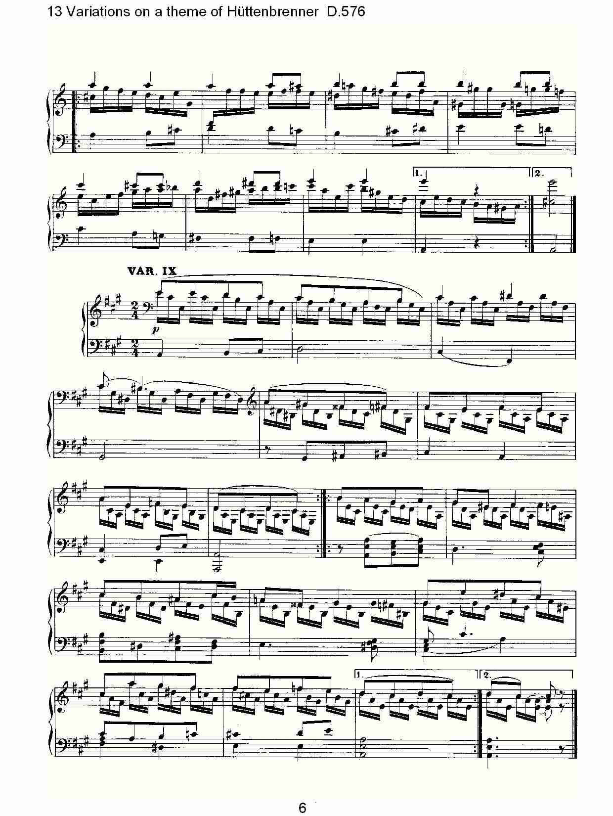 Hüttenbrenner主题13变奏曲D.576(总谱)1