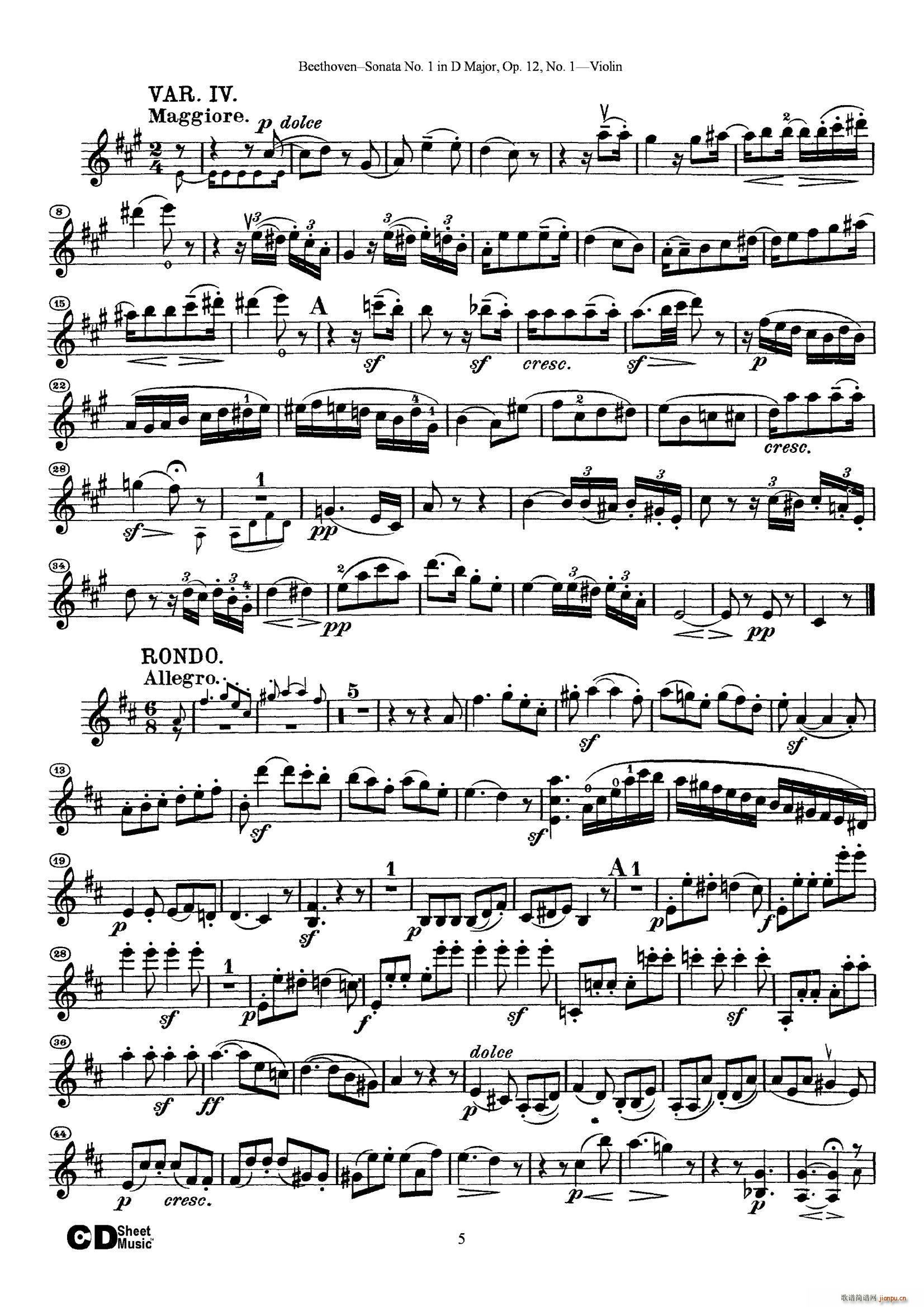 D大调第一小提琴奏鸣曲(小提琴谱)5