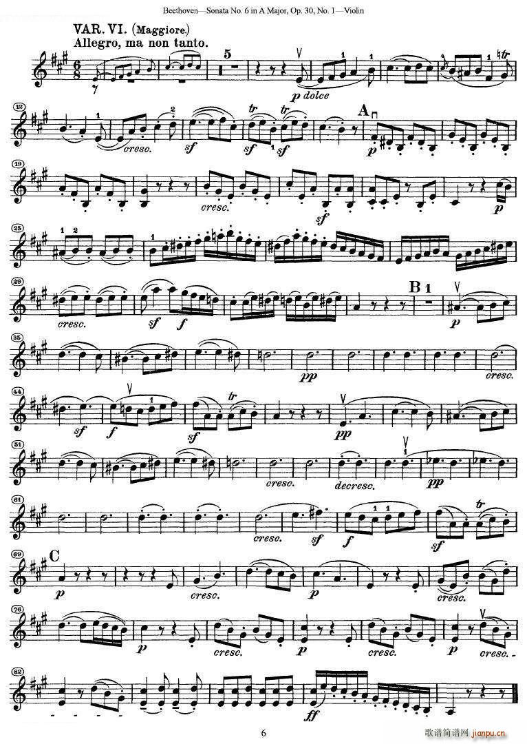 贝多芬第六号奏鸣曲A大调(小提琴谱)6