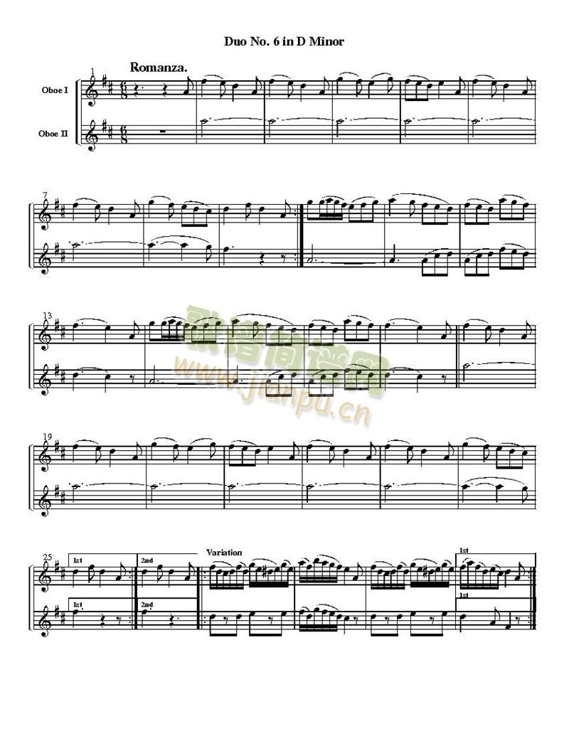 加内尔的双簧管二重奏之第六首(其他乐谱)1