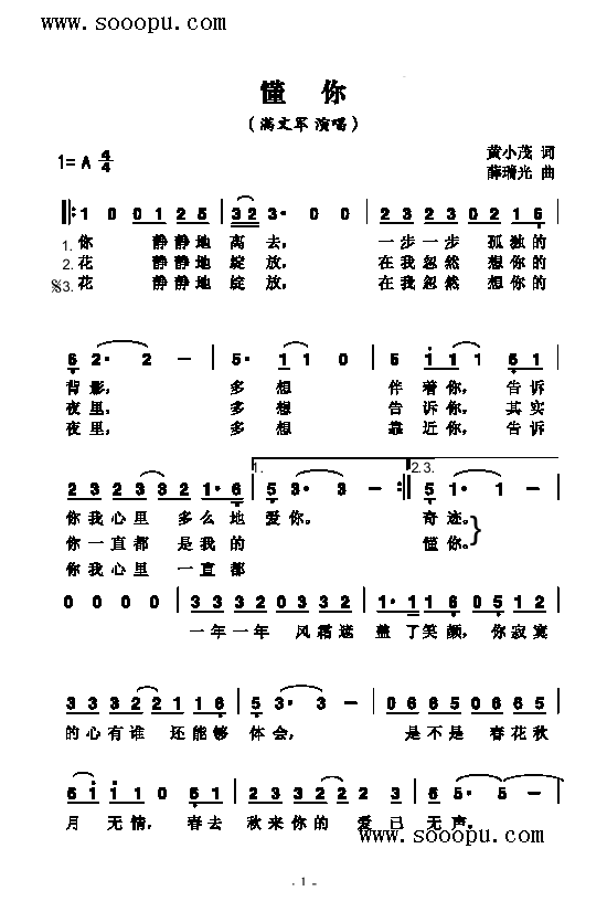 懂你歌曲类简谱(其他乐谱)1