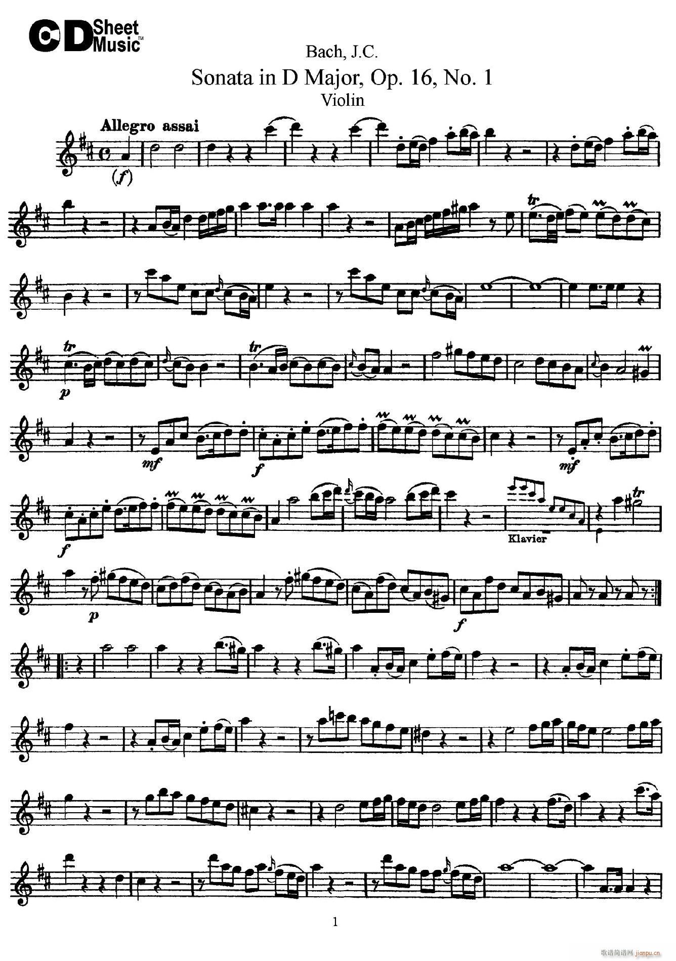 Sonata in D Major Op 16 No 1(小提琴谱)1