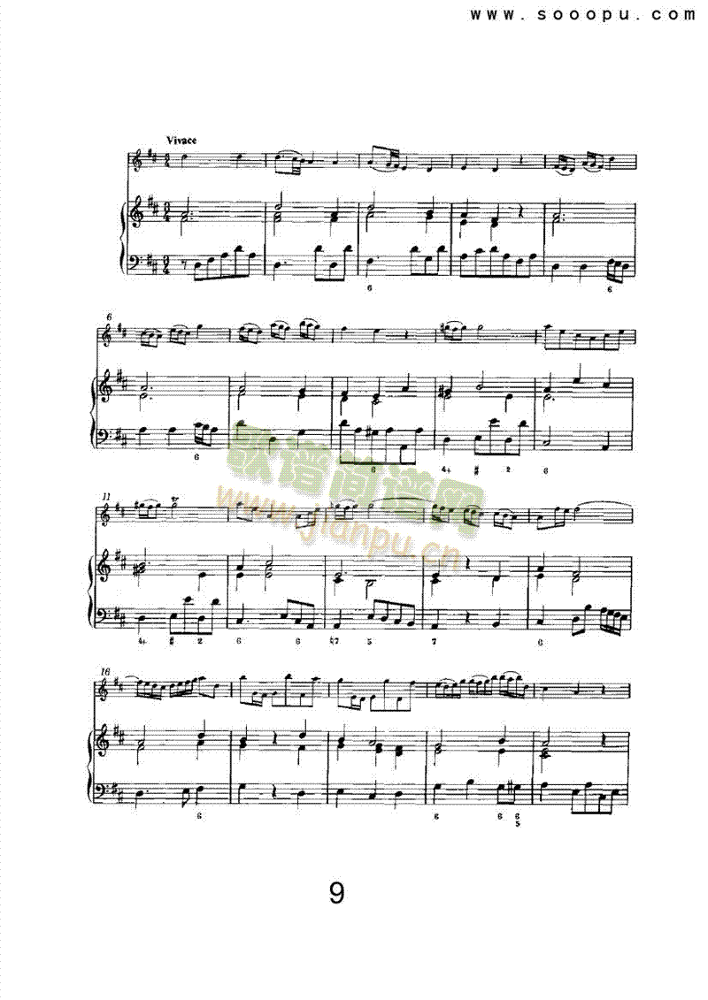 D大调第六奏鸣曲管乐类长笛(其他乐谱)9