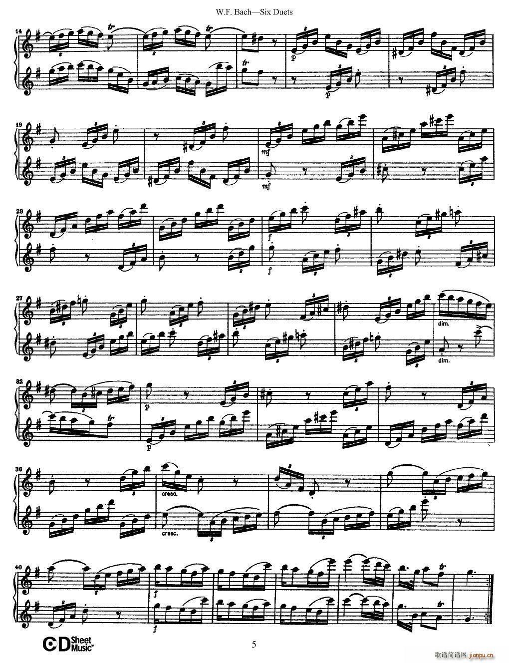 W F 巴赫 六首二重奏练习曲 1(笛箫谱)5