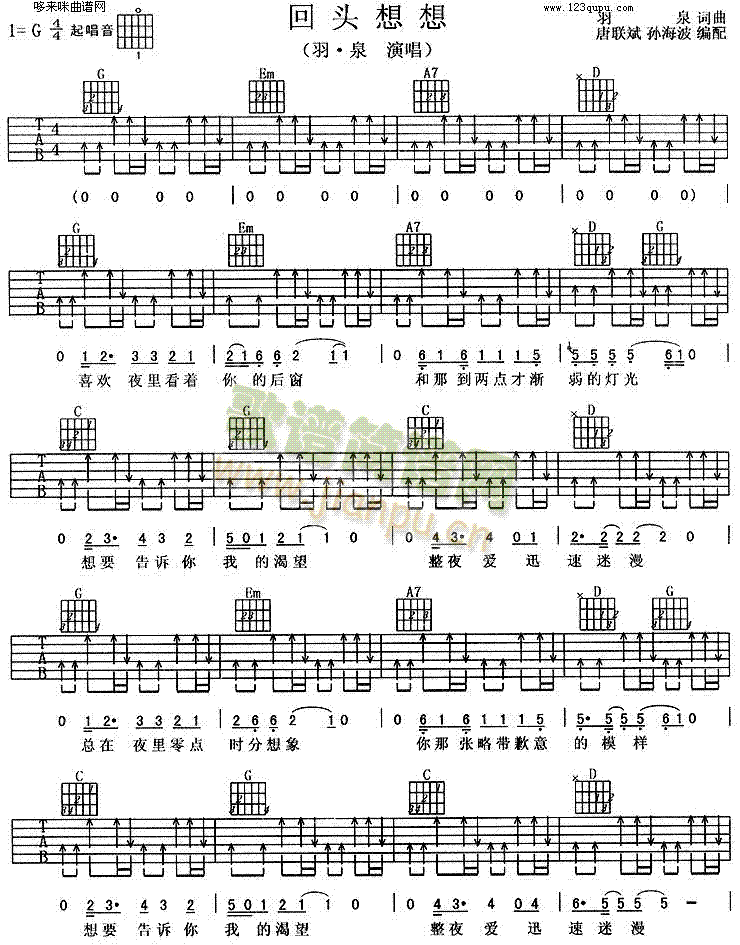 回頭想想(吉他譜)1