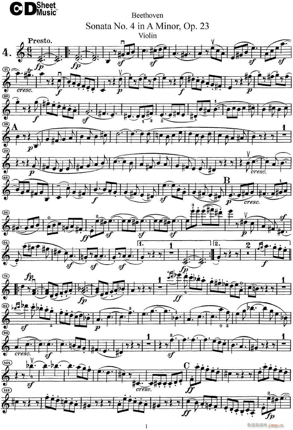 Violin Sonata No 4 in A Minor Op 23(小提琴谱)1