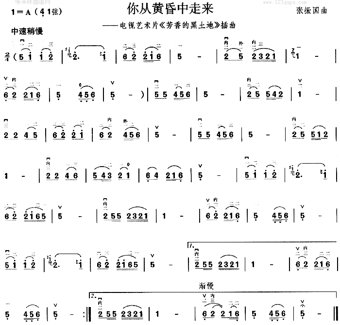 你從黃昏中走來(二胡譜)1