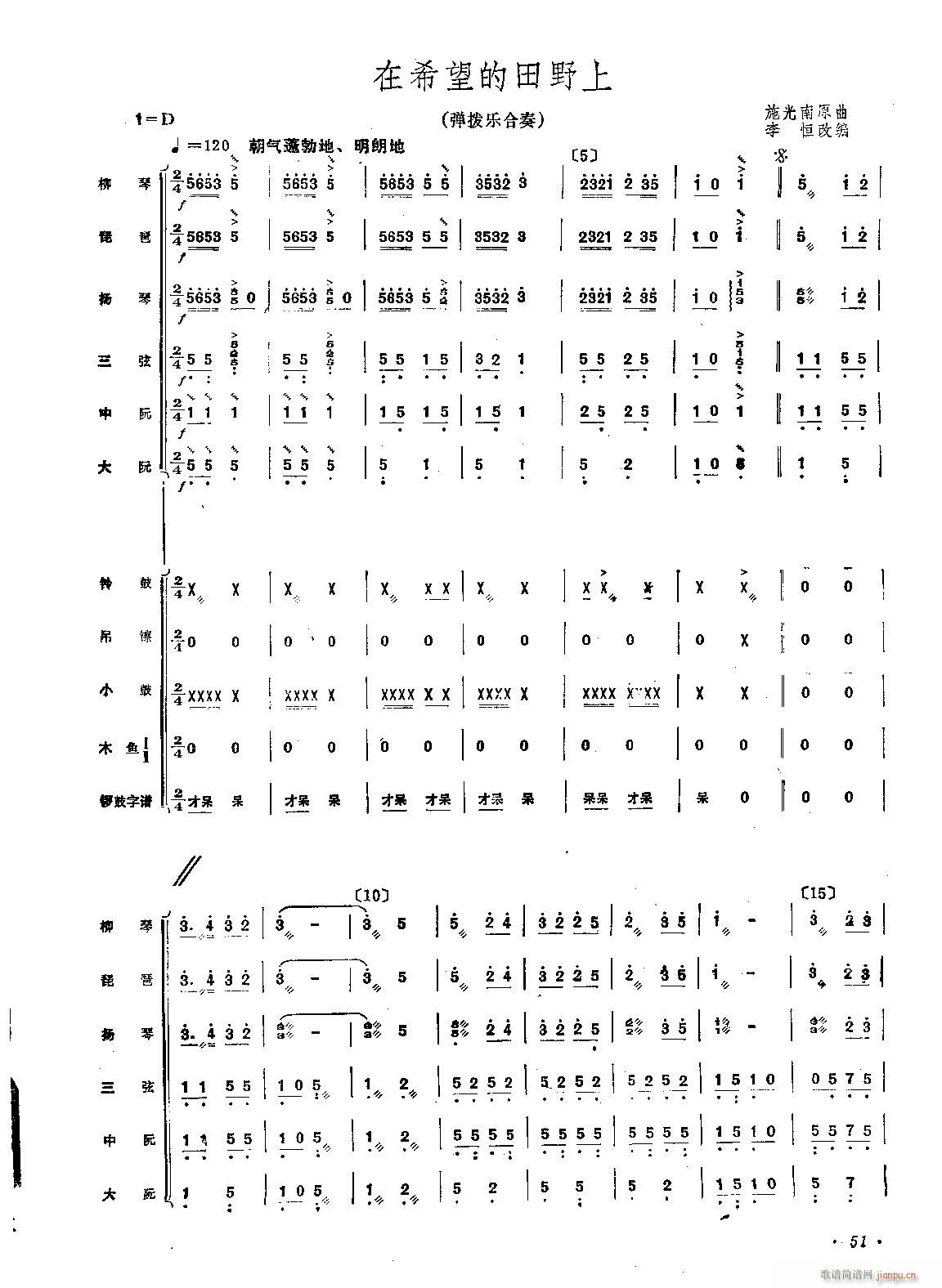 在希望的田野上 弹拨乐合奏(总谱)1