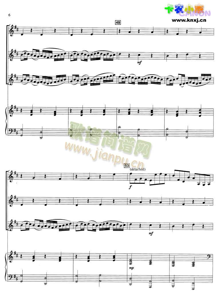 卡农3把小提琴加钢琴伴奏谱(其他乐谱)6
