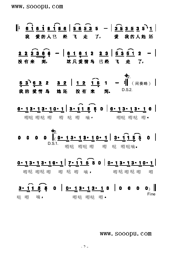 爱情鸟歌曲类简谱 2