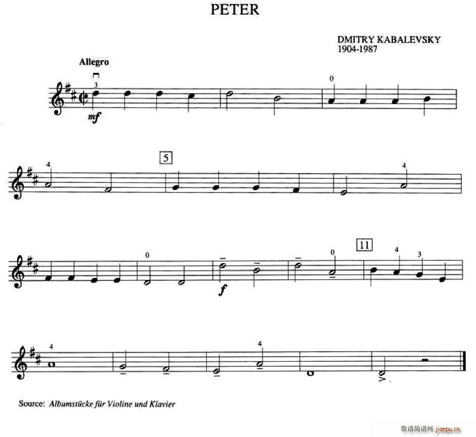 Dmitry Kabalevsky Peter 加拿大小提琴考级 预备级 提琴(小提琴谱)1