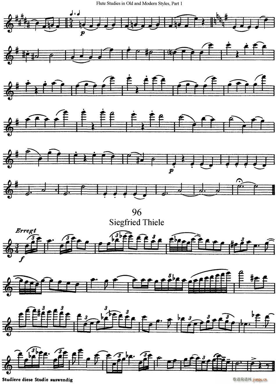 斯勒新老风格长笛练习重奏曲 第一部分 NO 95 NO 96 长笛 2