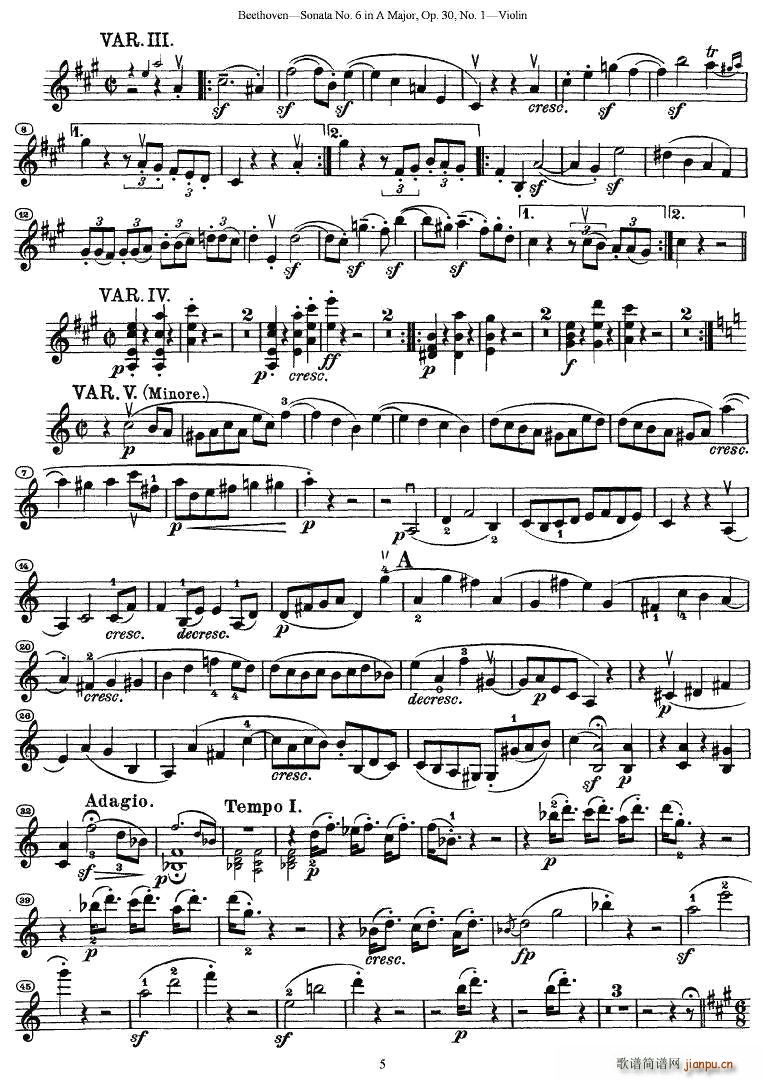 Sonata No.6 in A Major，Op.30，No.1(小提琴谱)5