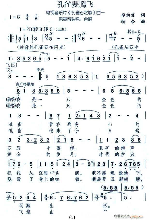 孔雀要腾飞(五字歌谱)1