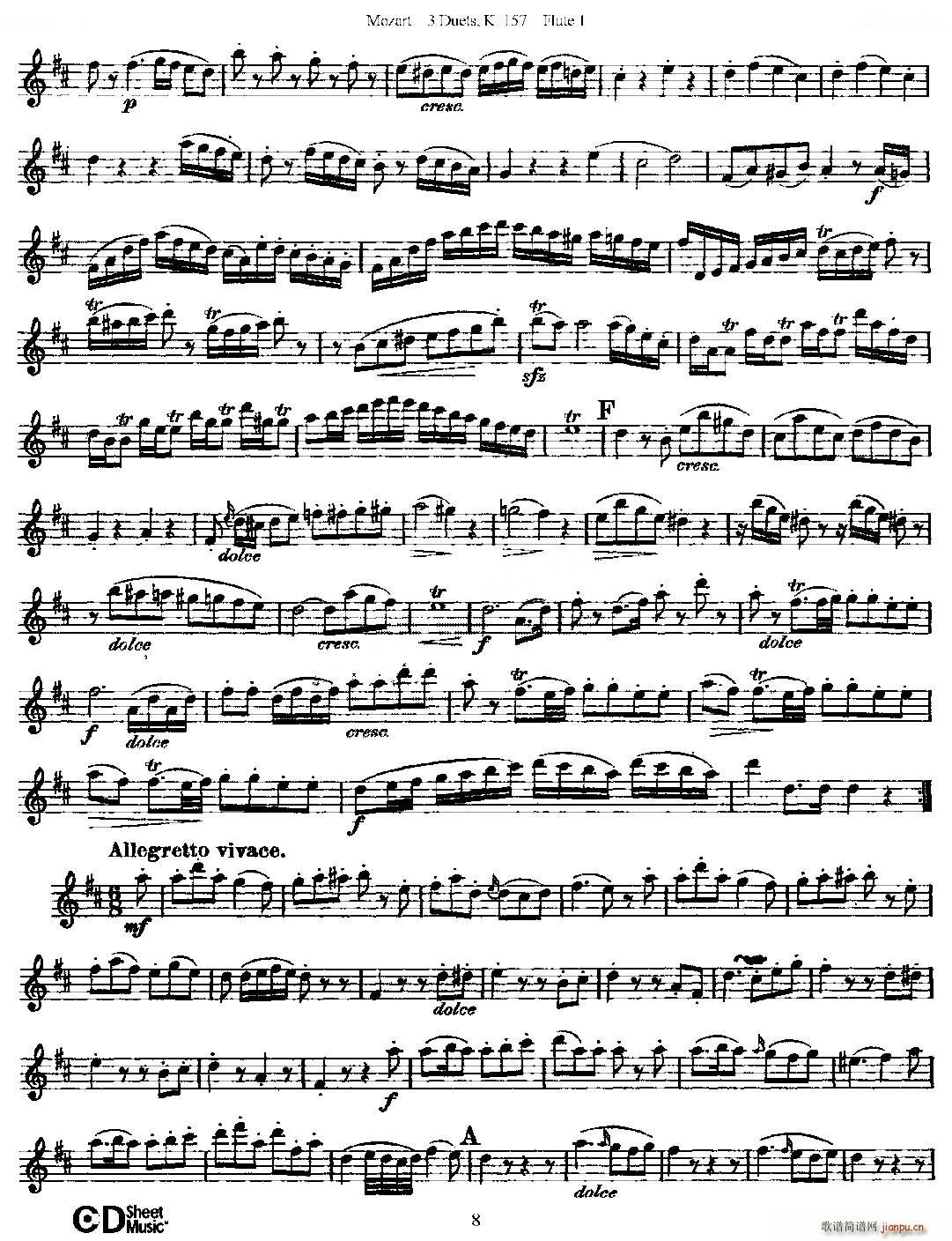 3 Duets K 157 之第一长笛 二重奏三首 K157号 铜管(笛箫谱)8