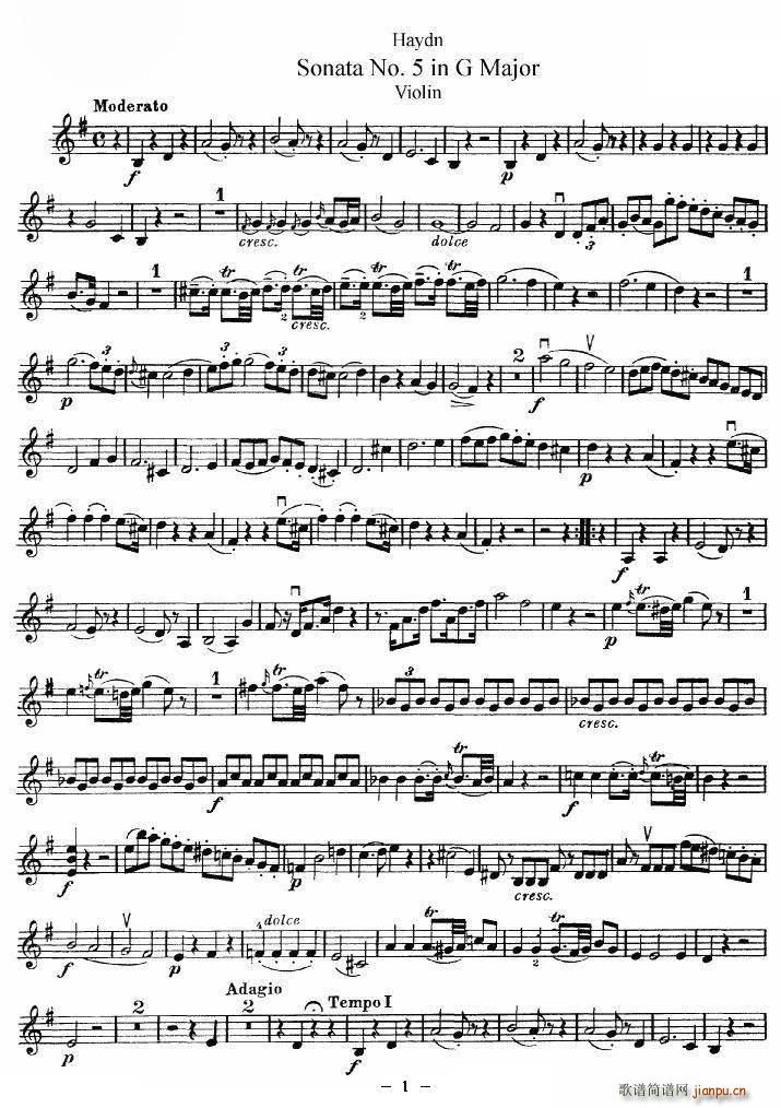 海顿G大调第五小提琴奏鸣曲(小提琴谱)1