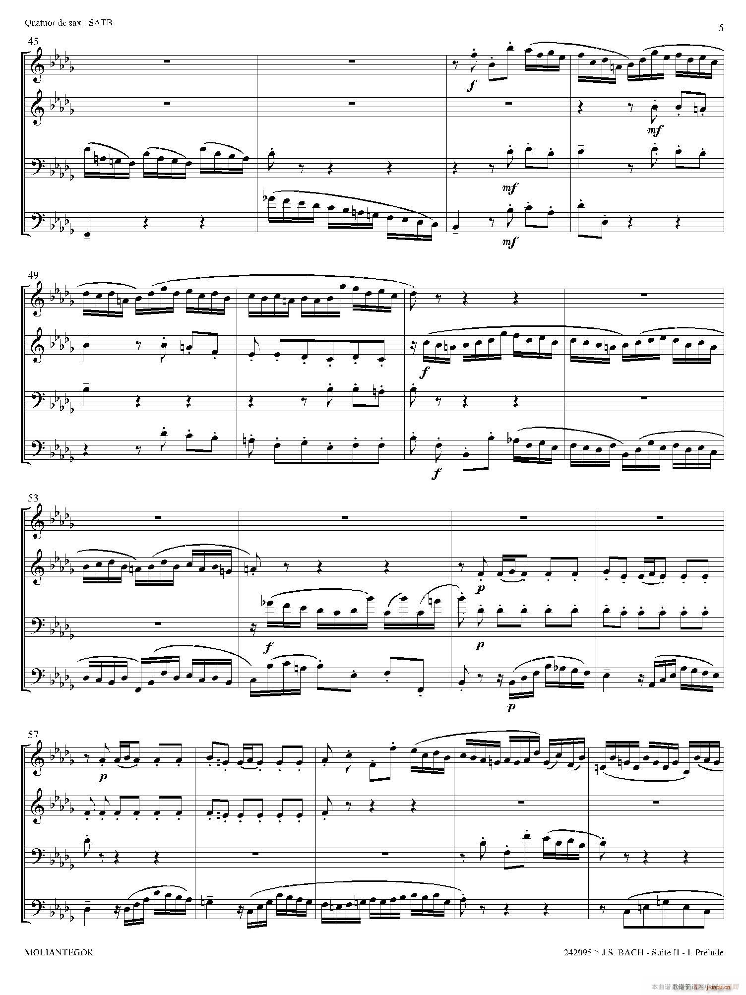 Suite anglaise No 2 BWV 807 法国组曲之二 前奏曲 四重奏 4