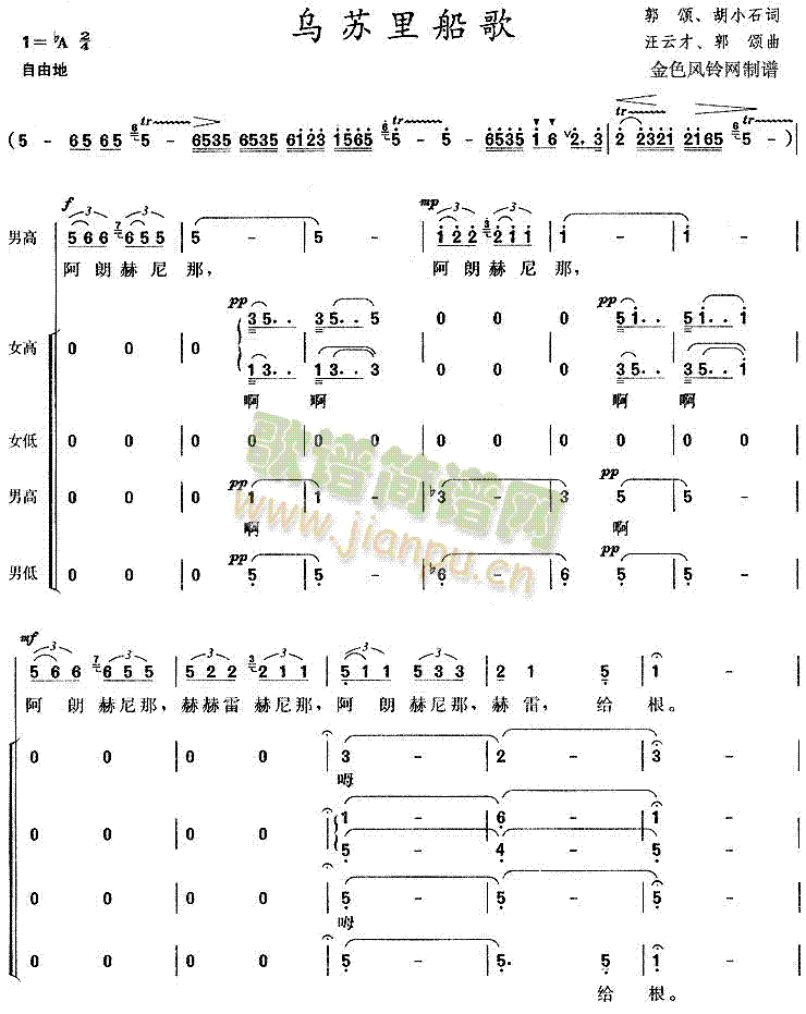 乌苏里船歌(合唱谱)1