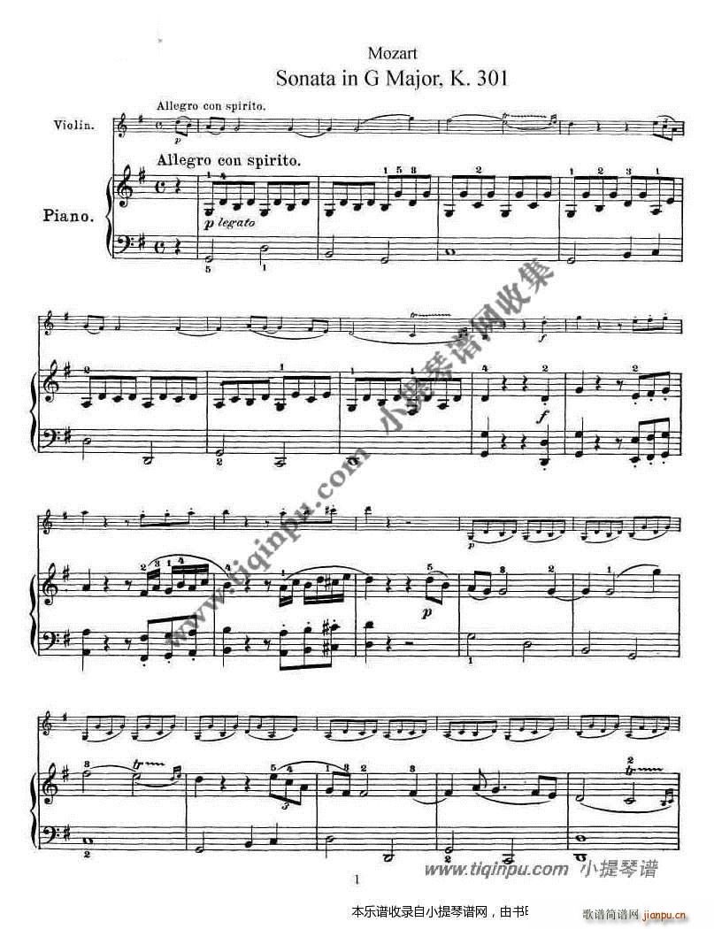 莫扎特小提琴奏鸣曲G大调 k 301 钢伴谱(小提琴谱)1