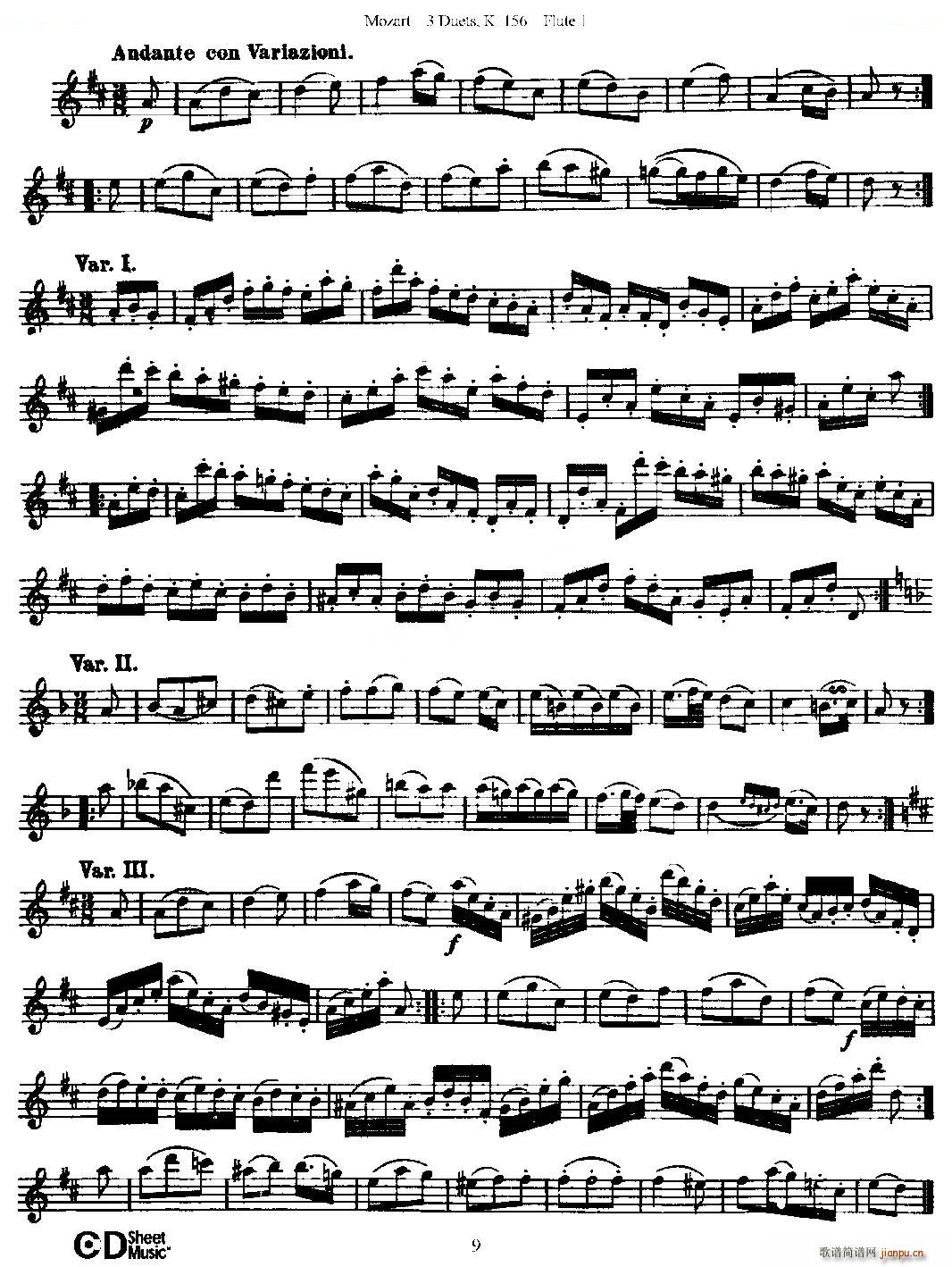 3 Duets K 156 之第一长笛 二重奏三首 K156号 铜管(笛箫谱)9